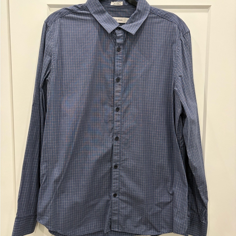 Calvin Klein Navy Checkered Button Down Shirt
